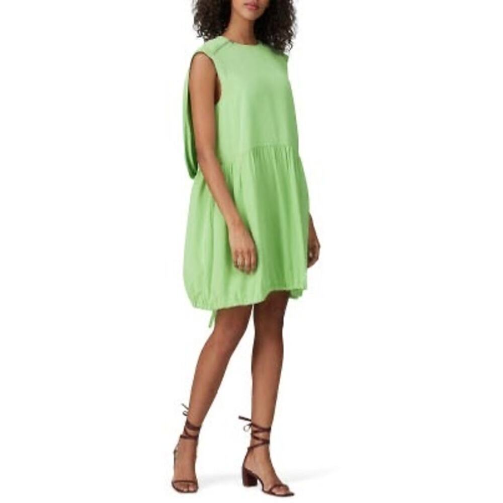 TIBI Eco Cape Green Silk Sleeveless Crew Neckline Zippers Shift Dress Size 6
